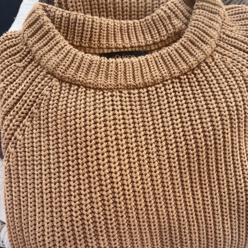 Bundle of 2 Quince 100% Organic Cotton Sweaters – Size S (Camel & Brown)
